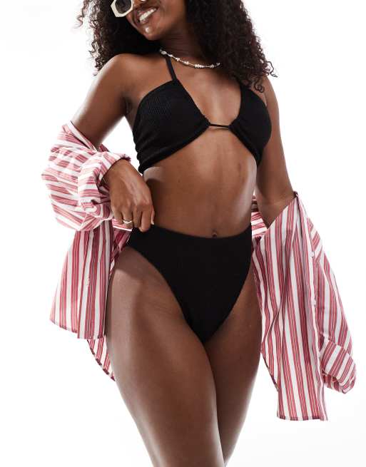 ASOS DESIGN - Mix and Match - Amy - Bas de bikini échancré à taille haute effet froissé - Noir, 4 de 4