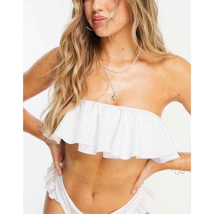 White ruffle hot sale bandeau bikini top