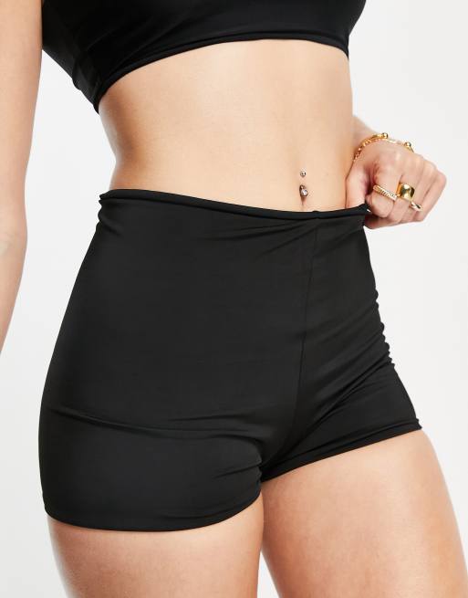 ASOS DESIGN Mix and Match Bas de bikini coupe shorty taille haute Noir