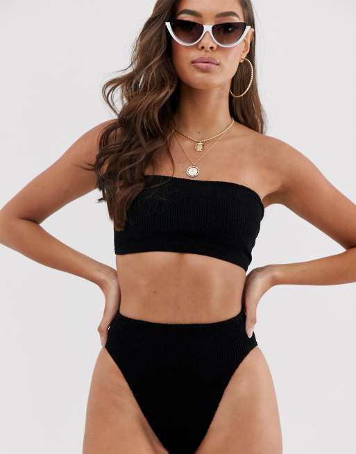 ASOS DESIGN - Mix and match - Bas de bikini échancré à taille haute et effet froissé, 3 de 4