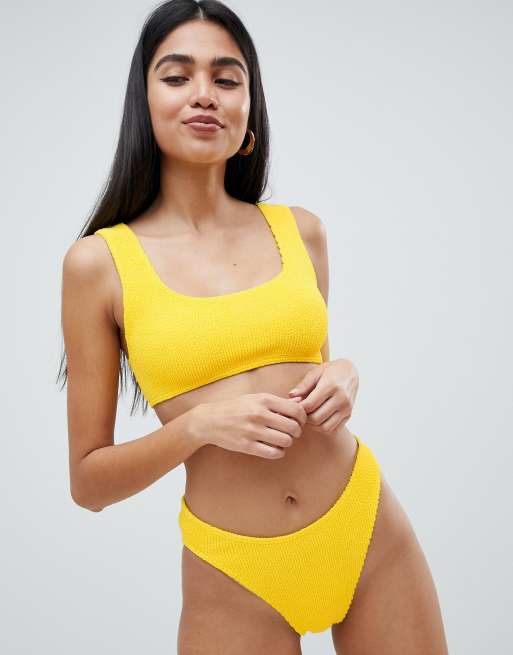 ASOS DESIGN - mix and match - Bas de bikini échancré taille basse effet froissé