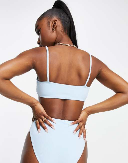 ASOS DESIGN - Mix and Match - Bas de bikini échancré taille haute en tissu éponge - Bleu pastel, 2 de 4