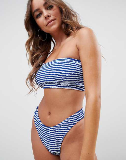 ASOS DESIGN - Mix And Match - Bas de bikini taille basse échancré à rayures effet froissé, 4 de 4