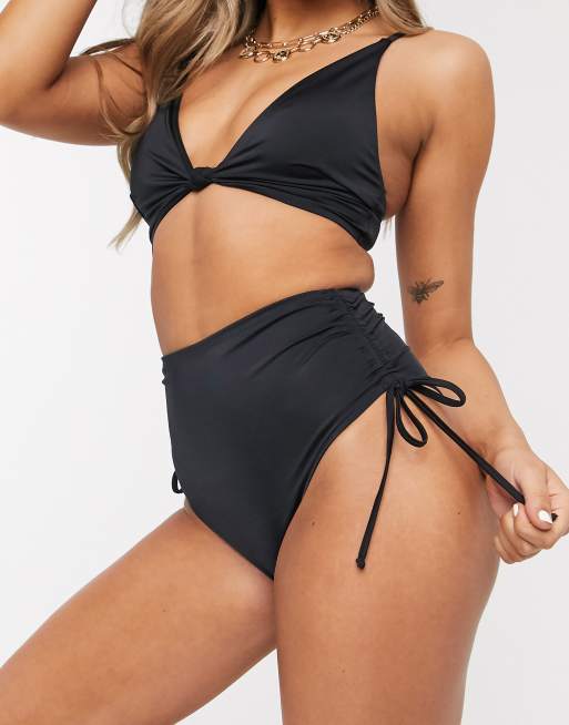ASOS DESIGN - Mix and match - Bas de bikini taille haute avec côtés froncés - Noir 