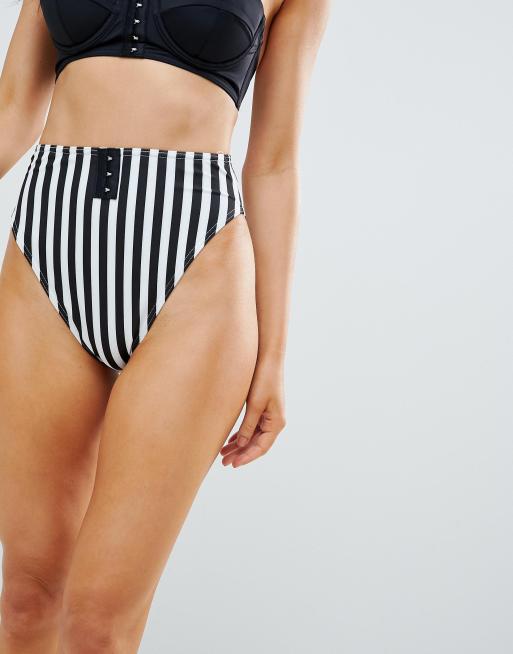 ASOS DESIGN - Mix and Match - Bas de bikini taille haute échancré à rayures et fermoir crochets, 3 de 4