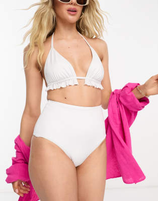 ASOS DESIGN - Mix and Match - Bikinihose in Weiß mit hohem Bund