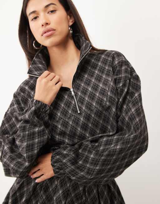 ASOS DESIGN Mix and Match brushed half zip windbreaker jacket in argyle check, 3 of 4
