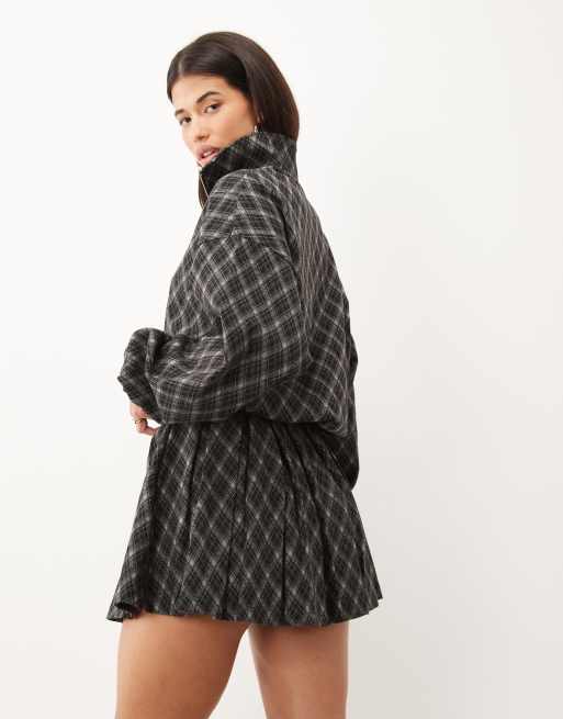ASOS DESIGN Mix and Match brushed half zip windbreaker jacket in argyle check, 4 of 4