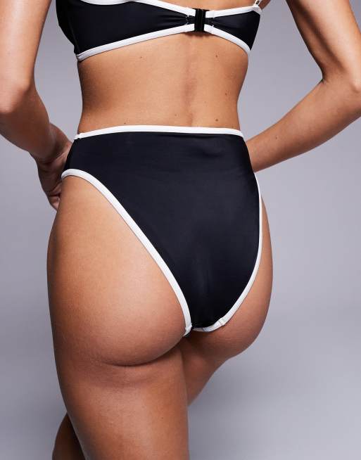 ASOS DESIGN mix and match high leg high waist thong bikini bottom in black