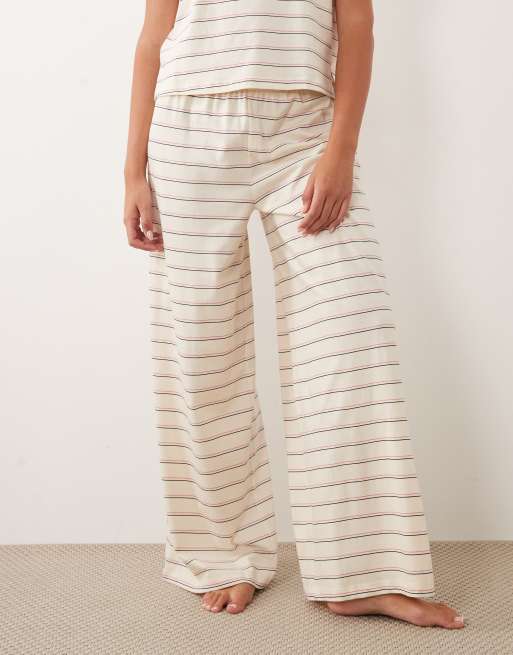 ASOS DESIGN Mix and Match cotton pyjama pants in cream stripe, 3 of 4