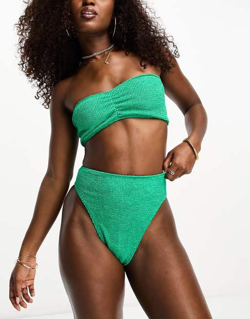 ASOS DESIGN mix and match crinkle bandeau bikini top in jewel