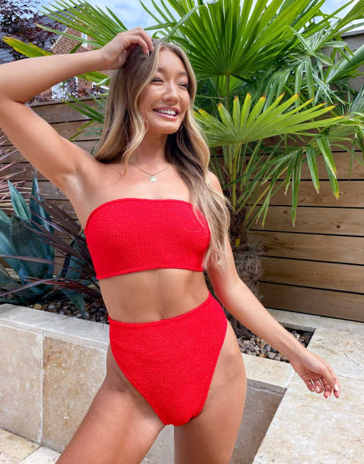 ASOS DESIGN mix and match crinkle bandeau bikini top in red