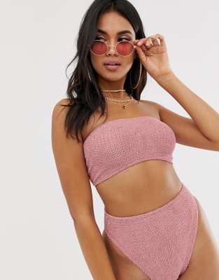 asos pink crinkle bikini