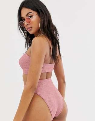 asos pink crinkle bikini