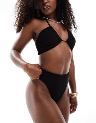 ASOS DESIGN mix and match crinkle high leg high waist bikini bottom in black - ASOS Price Checker