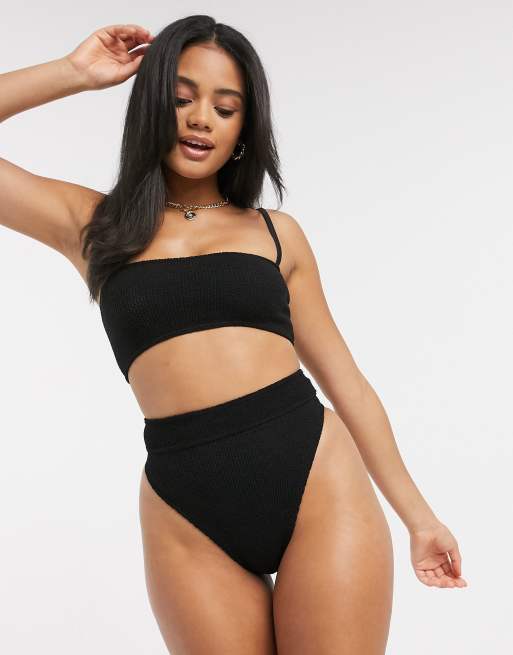 ASOS DESIGN Crinkle High Leg Swimsuit