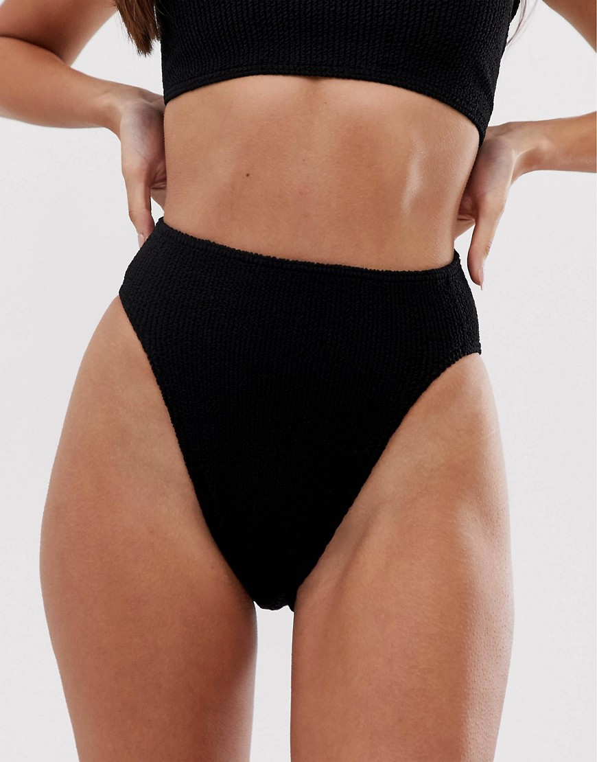 ASOS DESIGN mix and match crinkle high leg high waist bikini bottom-Black