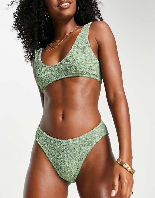 ASOS DESIGN mix and match crinkle bikini set in khaki