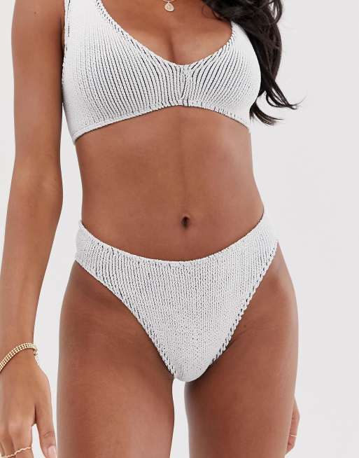 ASOS DESIGN mix and match crinkle high leg hipster bikini bottom in white  black