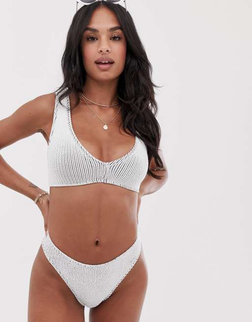 ASOS DESIGN mix and match crinkle high leg hipster bikini bottom in white  black