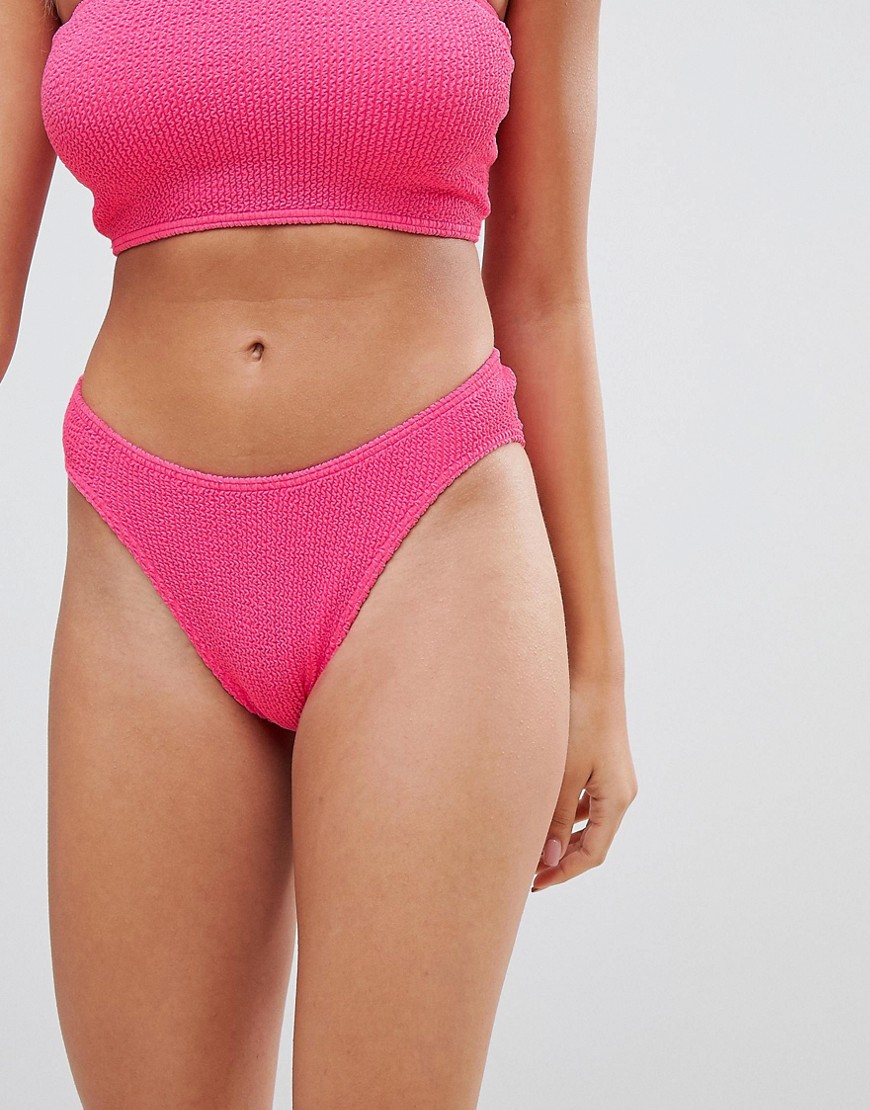 ASOS DESIGN Mix and Match Crinkle High Leg Hipster Bikini Bottom-Pink