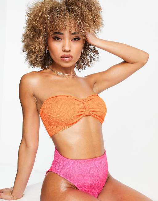 Neon Pink Crinkle Knot Bra Bikini