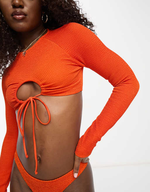 long sleeve bikini crop top