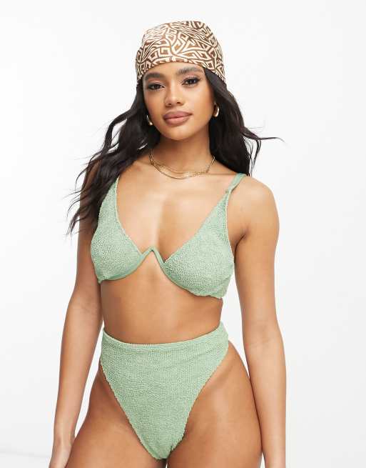 Crinkle Ruched Strappy Hipster Bikini Set