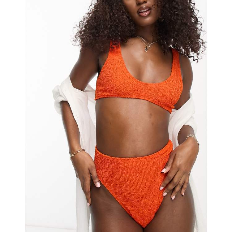 ASOS DESIGN Annie seamless low back crop bralette with skinny straps in  neon orange