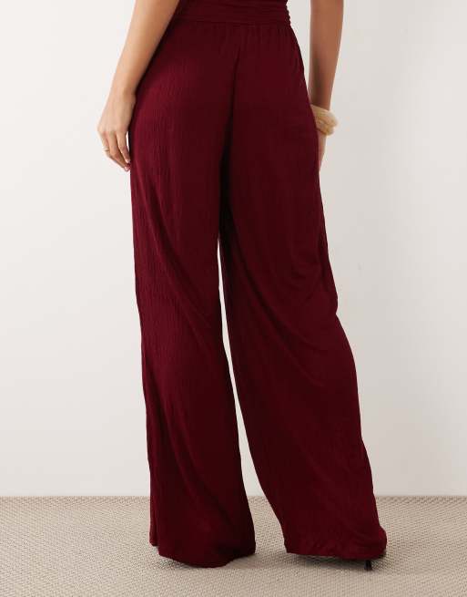 ASOS DESIGN Mix and Match crinkle shirred wide leg pants in berry, 2 of 5