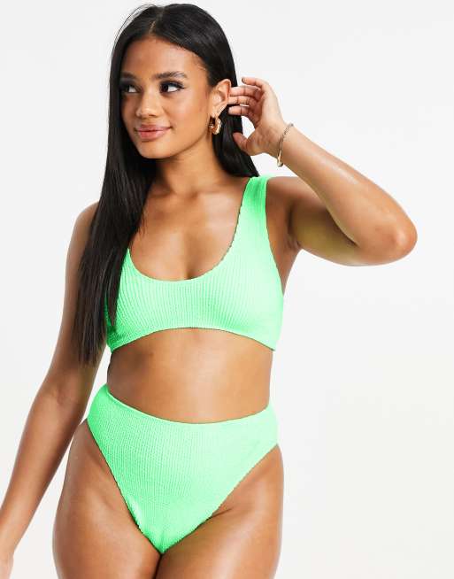 Leg Avenue Neon Green 2PC Rhinestone Wrap Around Bikini Top and