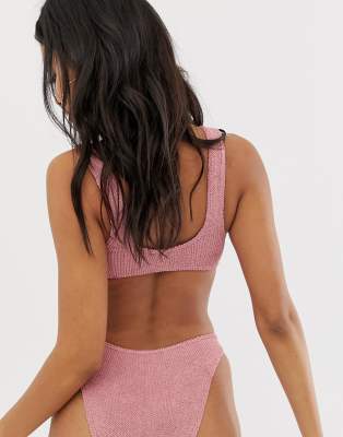 asos pink crinkle bikini