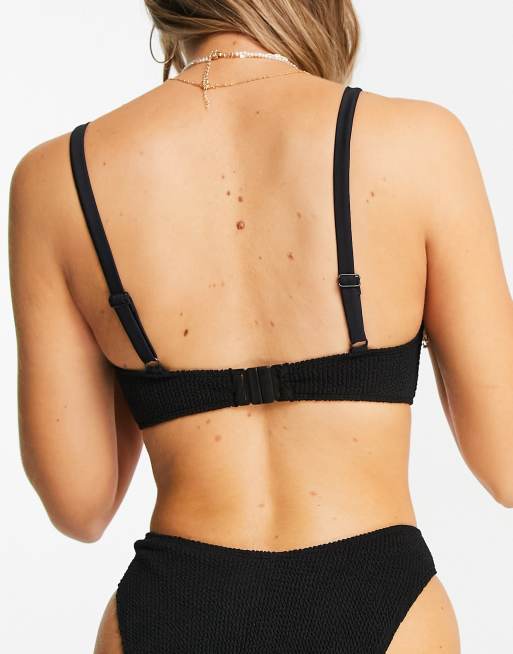 ASOS DESIGN mix and match crinkle v wire bikini top in black