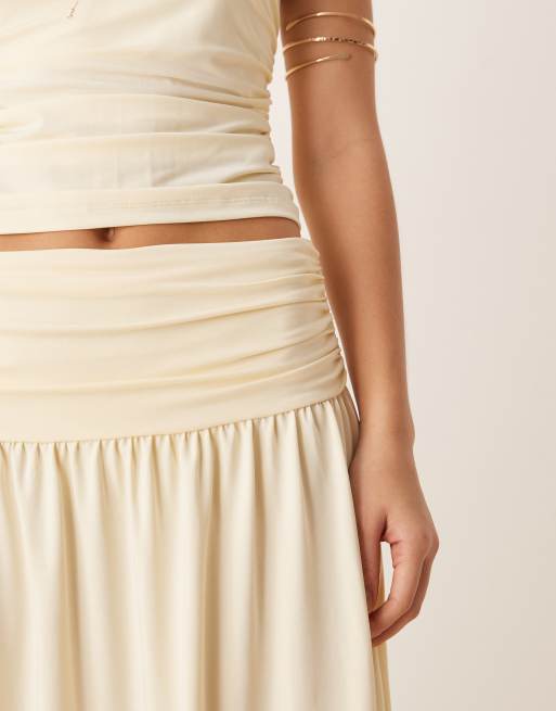 ASOS DESIGN Mix and Match drop waist ruched maxi skirt in yellow, 3 of 5
