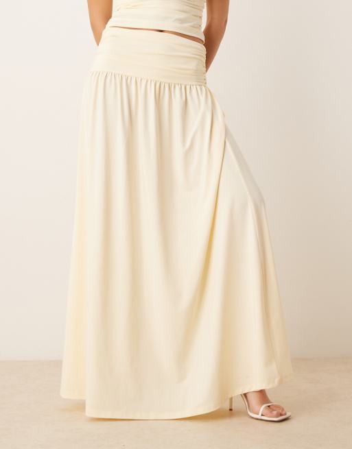 ASOS DESIGN Mix and Match drop waist ruched maxi skirt in yellow, 5 of 5