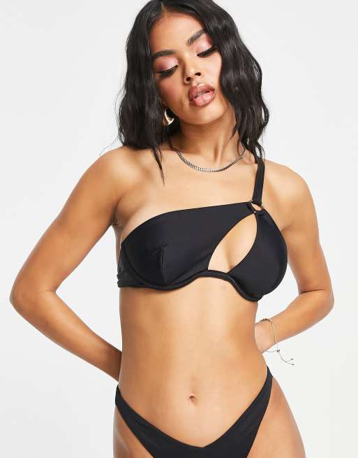 ASOS DESIGN Mix and Match Elastisches Bugel Bikinioberteil in Schwarz mit One Shoulder Trager ASOS