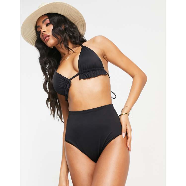 ASOS DESIGN mix and match frill triangle bikini top in black