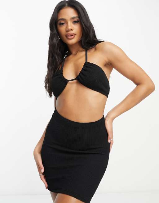 ASOS DESIGN – Mix and Match – Gekräuseltes Triangel-Bikinioberteil im umgedrehten Design in Schwarz 