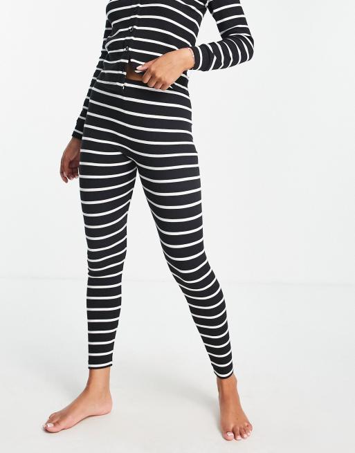 ASOS DESIGN – Mix and Match – Gerippte Pyjama-Leggings in Schwarz und Weiß gestreift