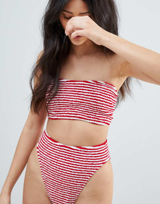 Asos Design Mix And Match Gestreifte Bikinihose Mit Hohem Beinausschnitt In Crinkle Optik Asos 7647