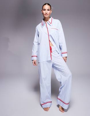 ASOS DESIGN – Mix and Match – Gestreifter Pyjama aus Webstoff in Blau ...
