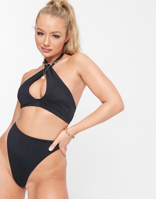 ASOS DESIGN - Mix and match - Haut de bikini court avec encolure boucle autour du cou - Noir , 4 de 4