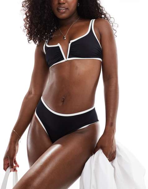 ASOS DESIGN - Mix and Match - Haut de bikini style crop top avec bordures contrastantes et armature en V - Noir - view 1