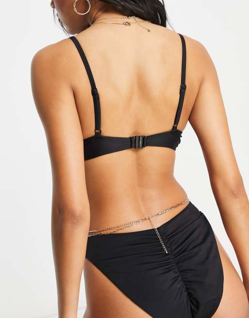 ASOS DESIGN mix and match high leg Brazilian bikini bottoms with ruched back in black , 2 of 4