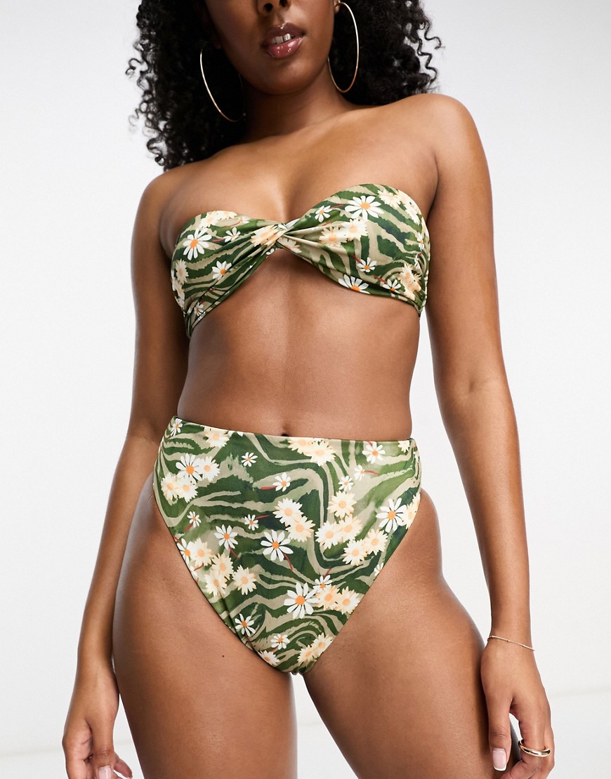 ASOS DESIGN mix and match high leg high waist bikini bottom in animal daisy print-Multi