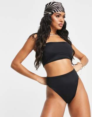 Asos Design Mix And Match Crinkle Thong Bikini Bottom In Black