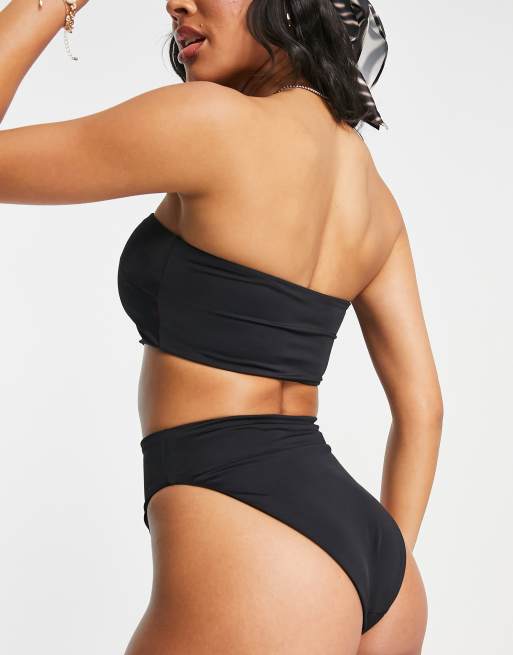 ASOS DESIGN high leg contrast strap swimsuit in black