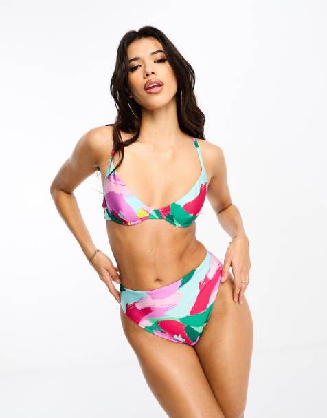 ASOS DESIGN mix and match high leg high waist bikini bottom in bold abstract print - view 1