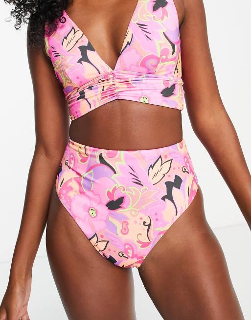 ASOS DESIGN mix and match high leg high waist bikini bottom in bold floral print , 4 of 4