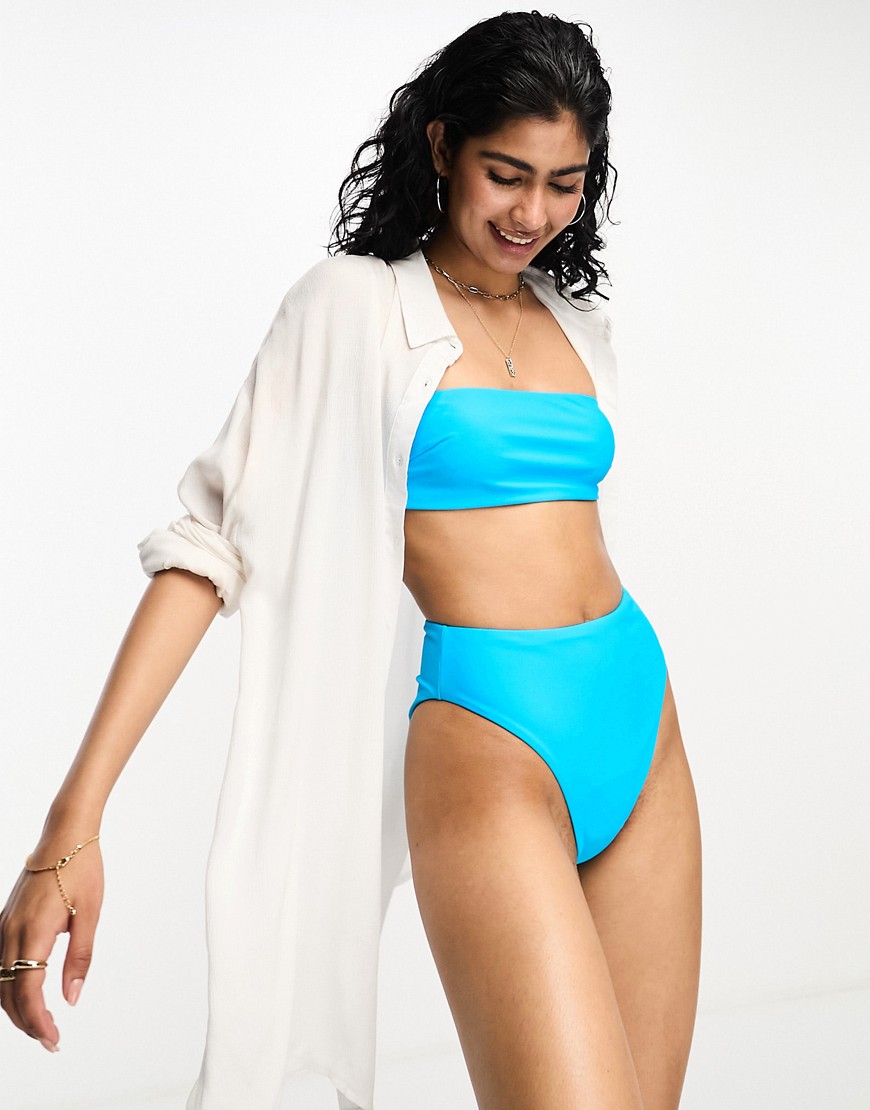 Asos Design Mix And Match High Leg High Waist Bikini Bottom In Bright Blue